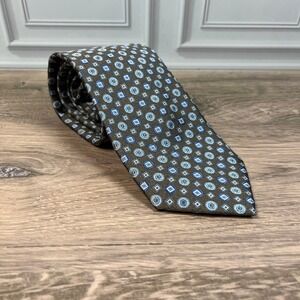 Burma‎ Bibas 100% Silk Tie Mens Brown Blue Geometric Medallion One Size